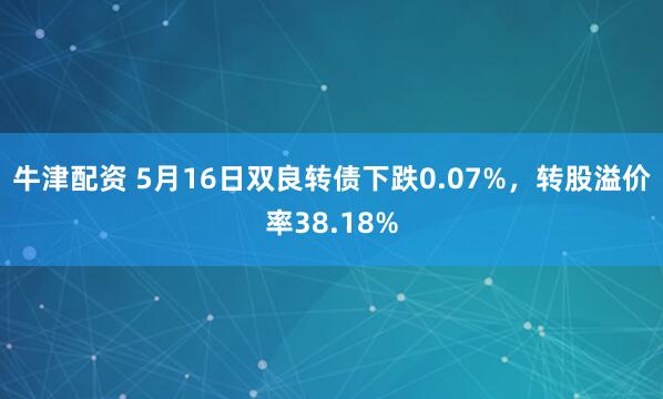 牛津配资 5月16日双良转债下跌0.07%，转股溢价率38.18%