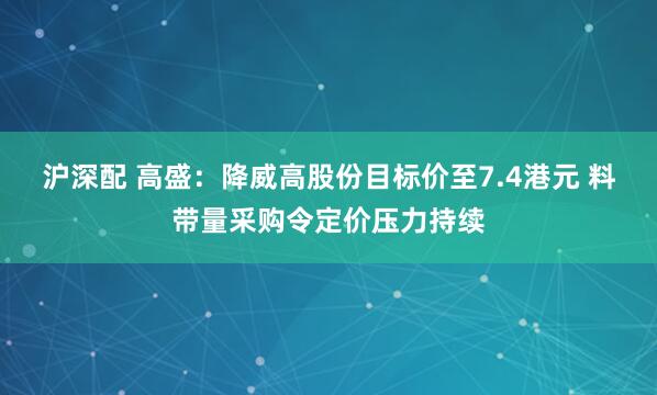 沪深配 高盛：降威高股份目标价至7.4港元 料带量采购令定价压力持续