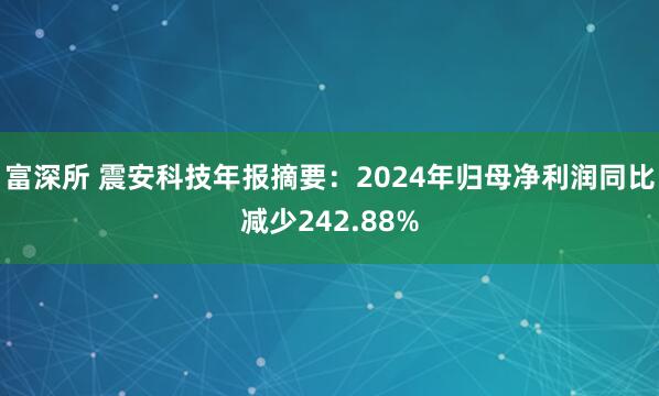 富深所 震安科技年报摘要：2024年归母净利润同比减少242.88%
