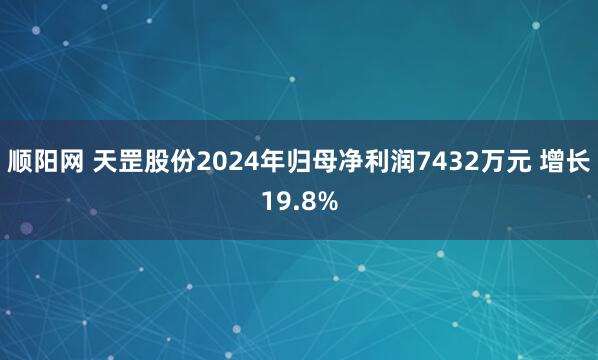 顺阳网 天罡股份2024年归母净利润7432万元 增长19.8%